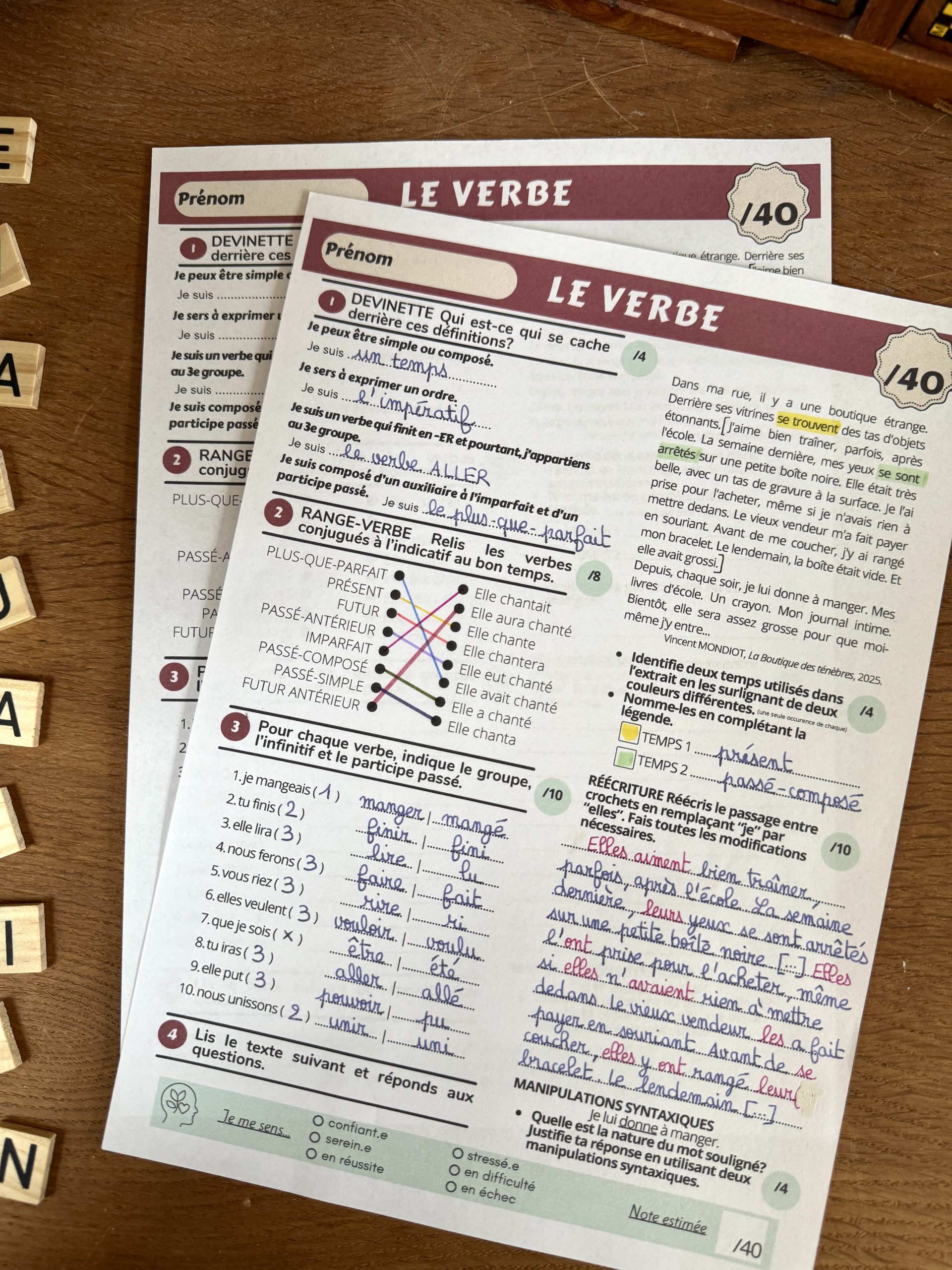 évaluation verbes 3e